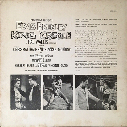 Elvis Presley King Creole Back Vinyl Album Back Cover